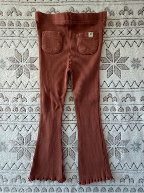 Kids Ribbed Flare Leggings in Rust